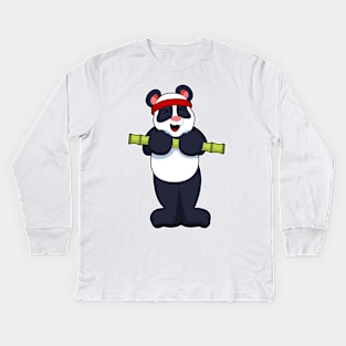 Panda at Work out with Bamboo Weight Kids Long Sleeve T-Shirt